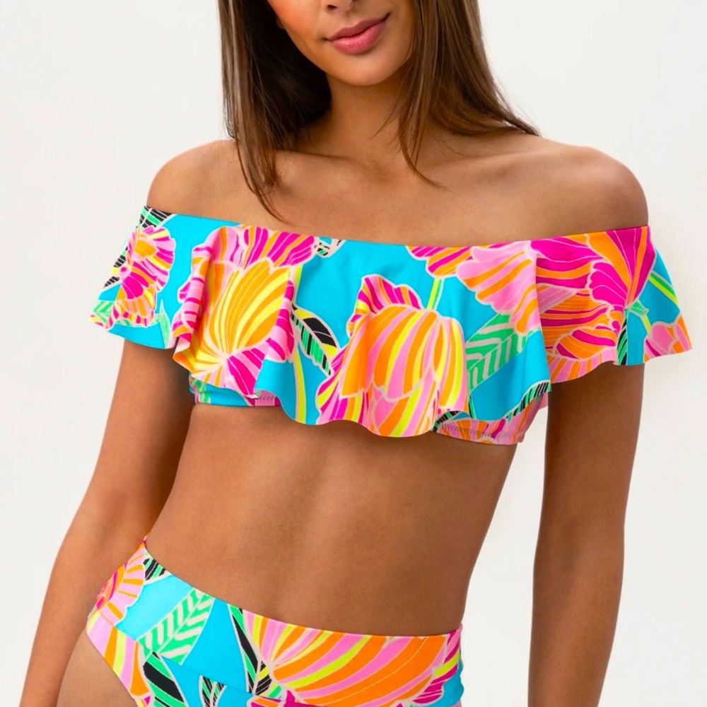 Trina Turk NWT Poppy Off The Shoulder Ruffle Bandeau Swim Top